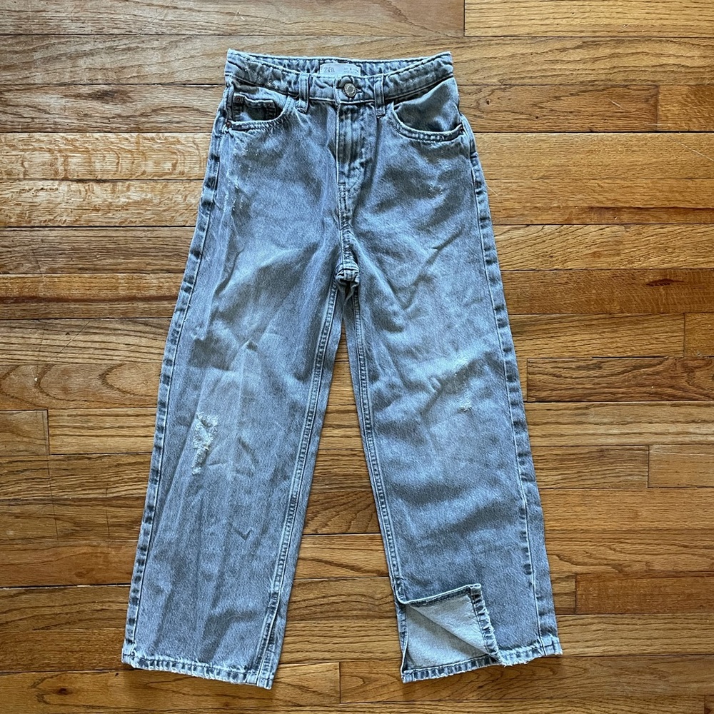 Zara girls wide leg jeans distressed gray size 9